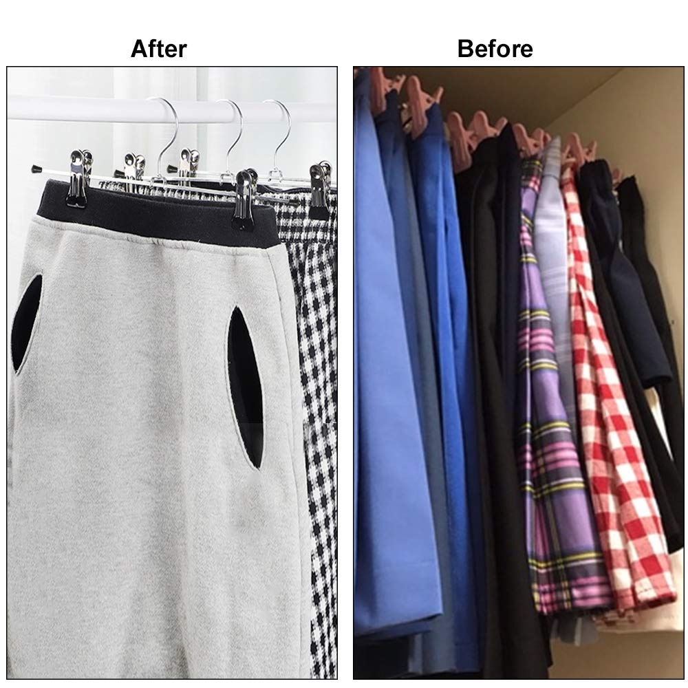 Pants Hangers, Skirt Hangers with Clips Heavy Duty Clothes Hangers for Women Men Trousers Shirt Shorts Jeans Closet