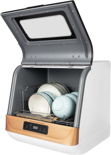 Portable Countertop Dishwasher, 4 Washing Programs Mini Dishwasher 360° Rotating Spray Dish Washing 
