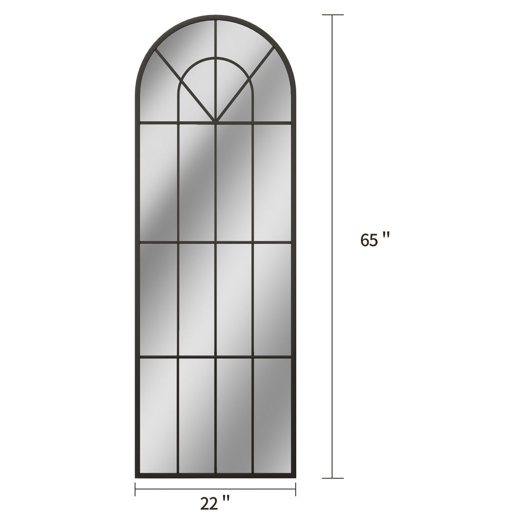 Full Length Mirror, 65×22" Black Arch Windowpane Body Wall Mirror