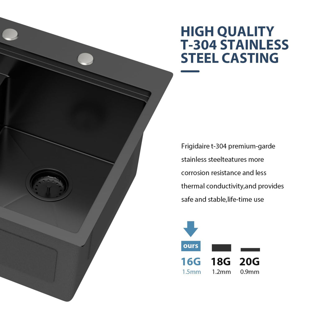 33 Matte Black Double Bowl Kitchen Sink Drop In