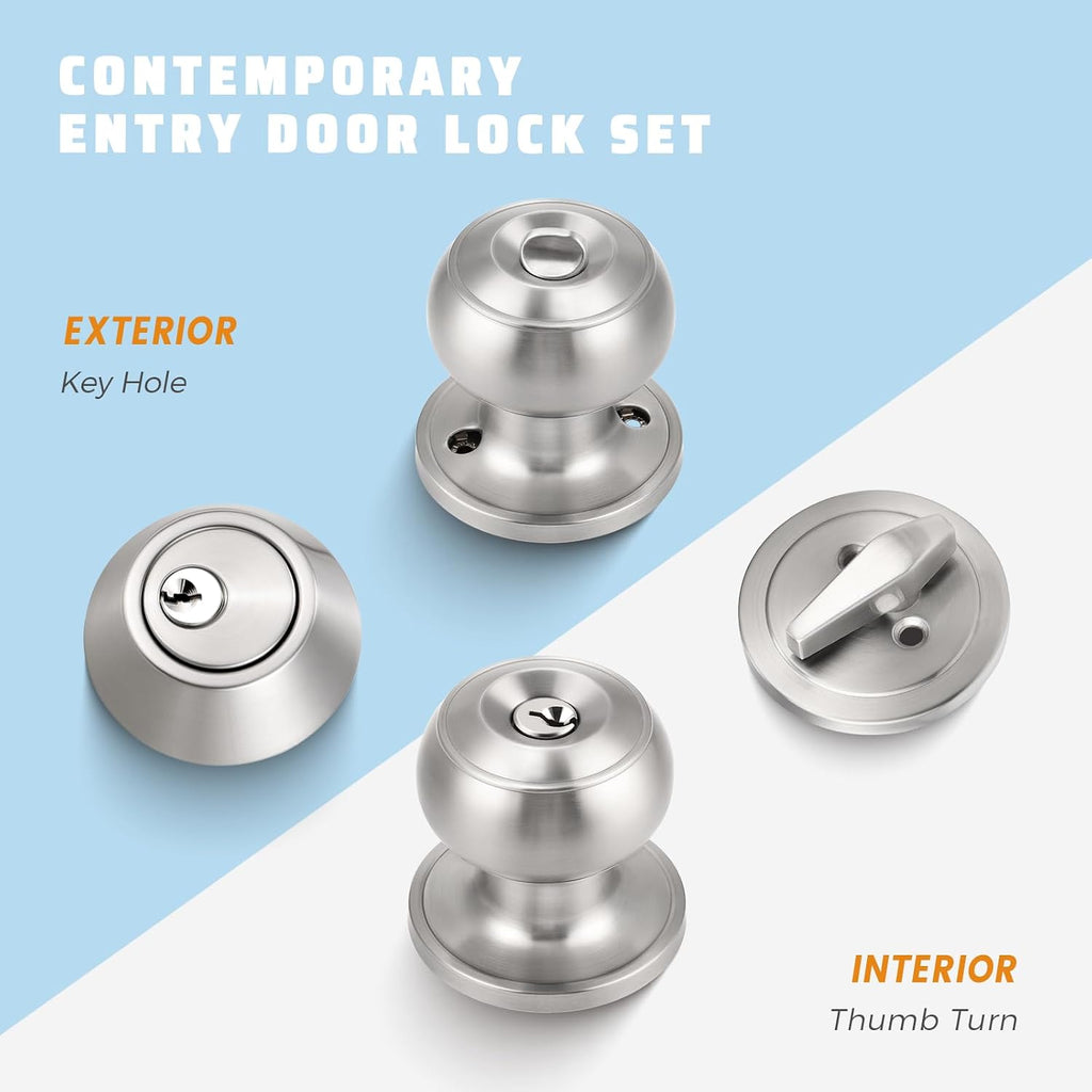Keyed Entry Door Knob and Single Cylinder Deadbolt Combo Set, Exterior Door Knobs for Entrance and Front Door, Keyed