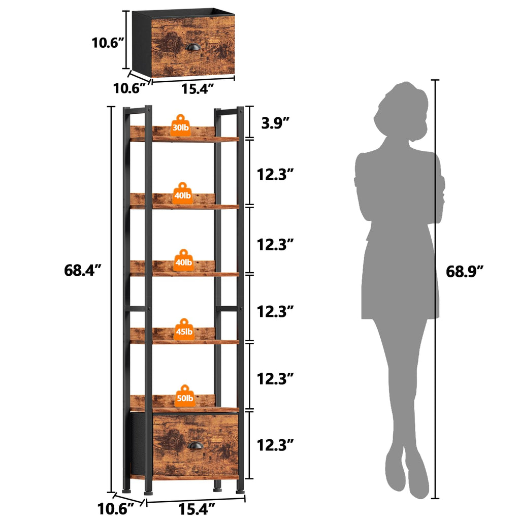 6 Tier Bookshelf Set of 2, Industrial Bookshelves and Bookcases