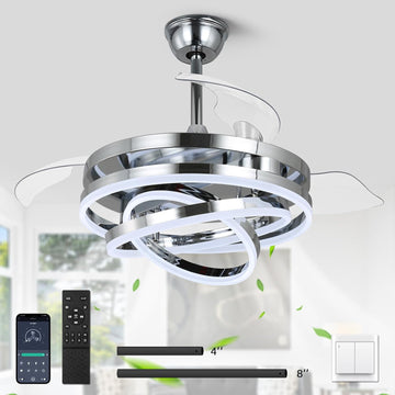 42 Inch Retractable Ceiling Fan, Modern Ceiling Fans with Lights and Remote, Silent DC Motor,Dimmable,Timer Setting,6