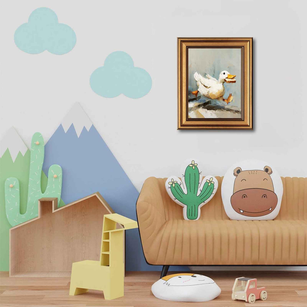 Gold Framed Duck Canvas Wall Art Fun Silly Goose Painting Decor Pictures Farmhouse Animal White Duck Posters Prints