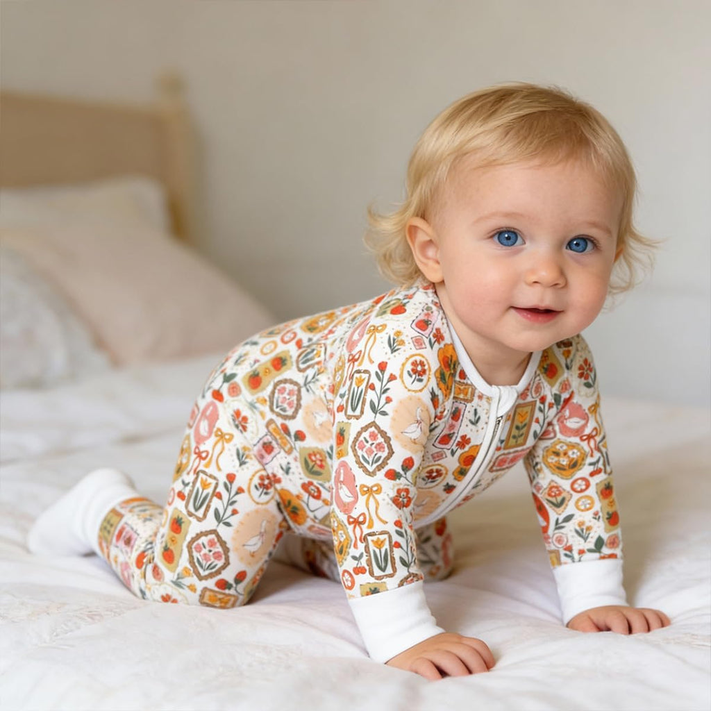 Bamboo Viscose Baby Pajamas Convertible Footie Sleeper for Baby Girl Zipper Onesie, Way Zipper, YKK