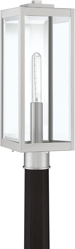 Westover Outdoor Post Lantern, 21.25 Inch 1-Light Stainless Steel Modern Lamp Post, Clear Beveled Glass