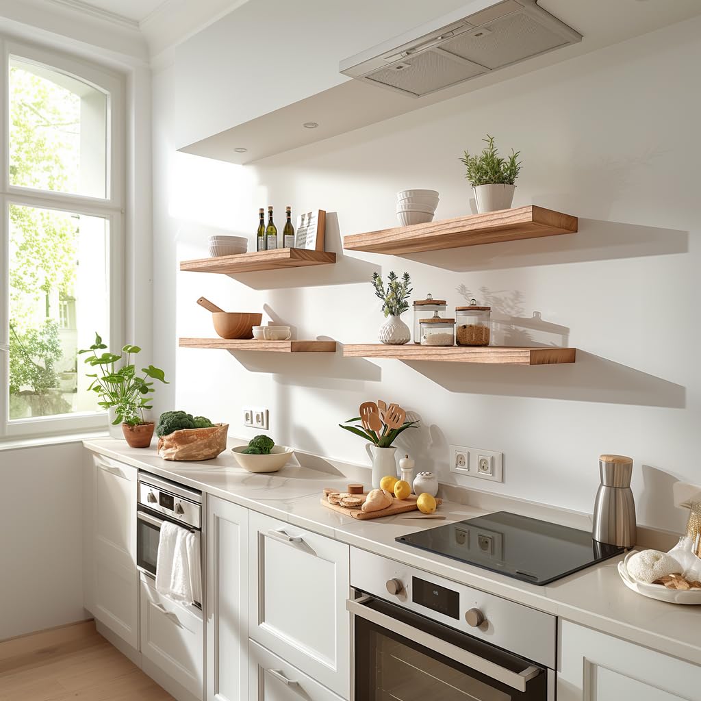 Light Wood Floating Shelves for Wall Rustic Wall Shelves Set of 6