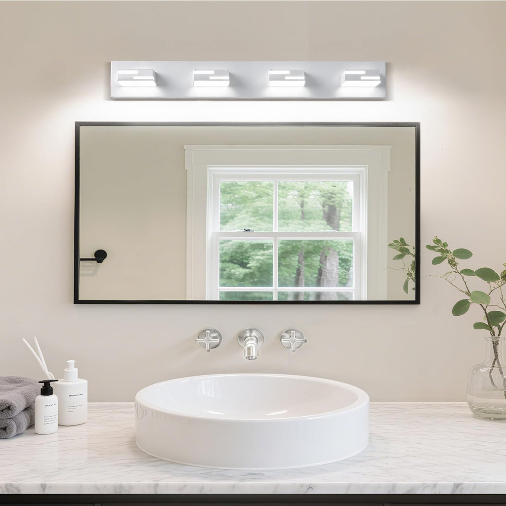 LED Modern Bathroom Vanity Light Fixtures, Dimmable White Vanity Lights Lighting Fixtures Over Mirror, with 360°