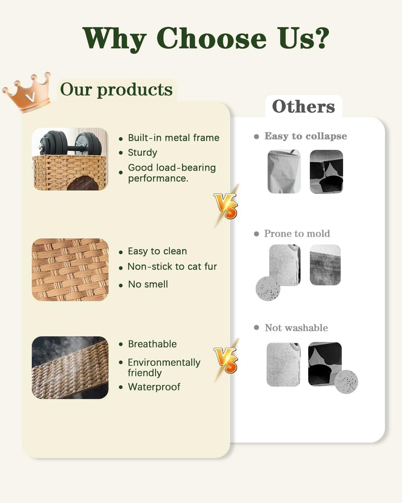 Cat House for Indoor Cat, Small Handwoven PE Rattan Kitten Cave
