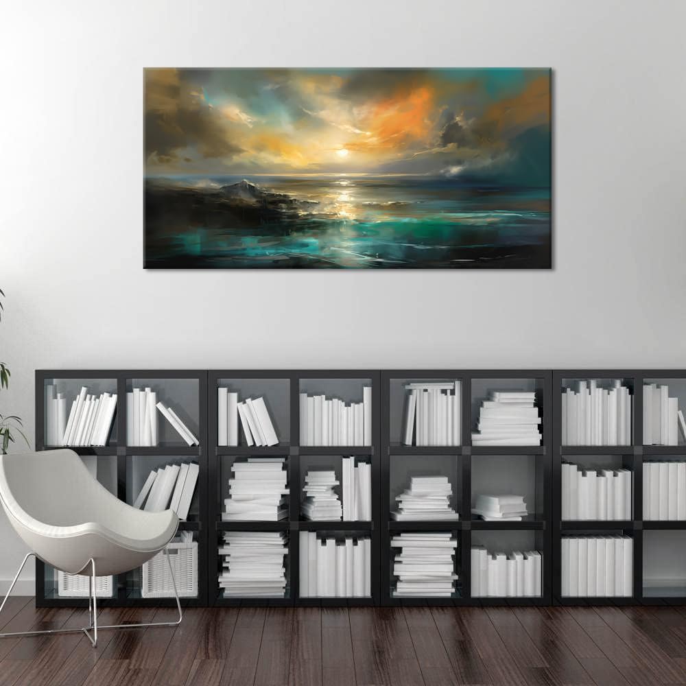 Ocean Sunset Landscape Canvas Wall Art Bedroom Home Decoration, Beautiful Nature Scenery Oil Painting Print Picture