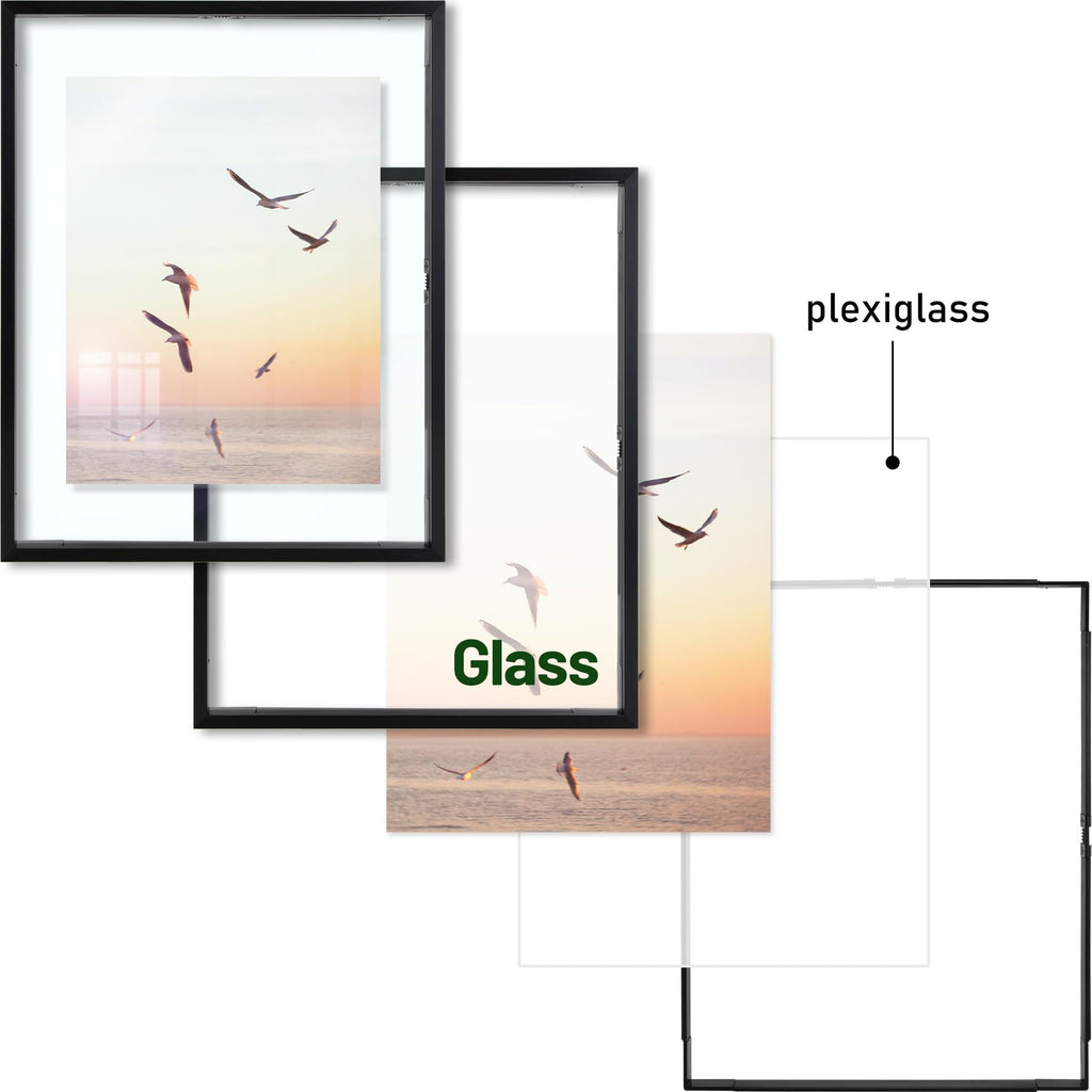 11x14 Black Aluminum Floating Picture Frame Real Glass