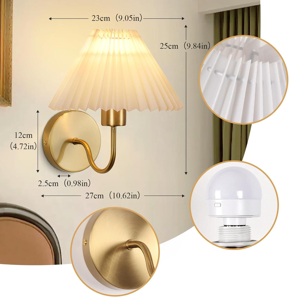 Wall Sconces Sets of 2 RGB Battery Operated Wall Sconces for Bedroom Dresser Classic Golden Wall Lamp with Remote for