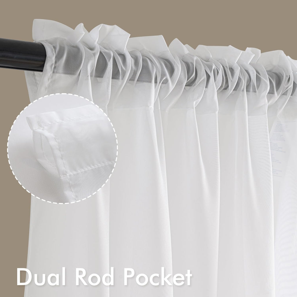 White Valance for Windows, 4 Panels Set, Light Filtering Small Short Valance Sheer Curtains , 42W x 14 Inches