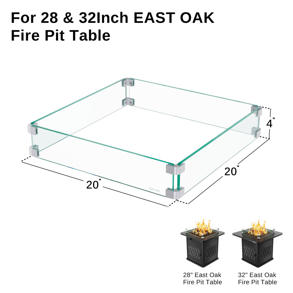 Glass Wind Guard for 28in & 32in Propane Fire Pit Table, Clear Tempered Wind Guard for Gas Firepit, Thick Rectangle