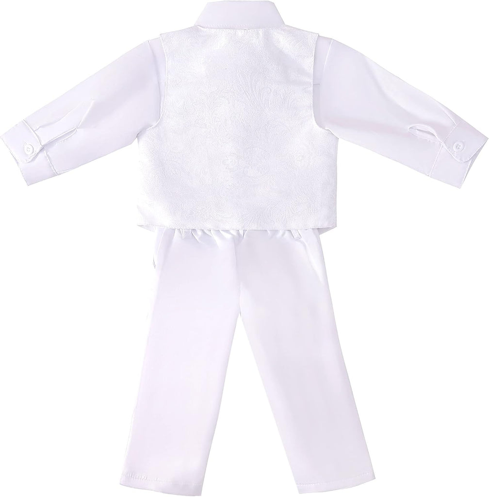 Infant Baby Boy Christening Clothing Baptism Outfit All White Suit Set with Bonnet Months, Long Sleeve