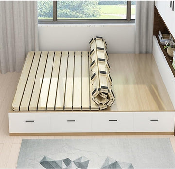 Bed Frame, Horizontal Mattress Support Board, Wood Slatted Low Platform Bed Frame, Wood Roll-Type Slatted Bed, (74.8