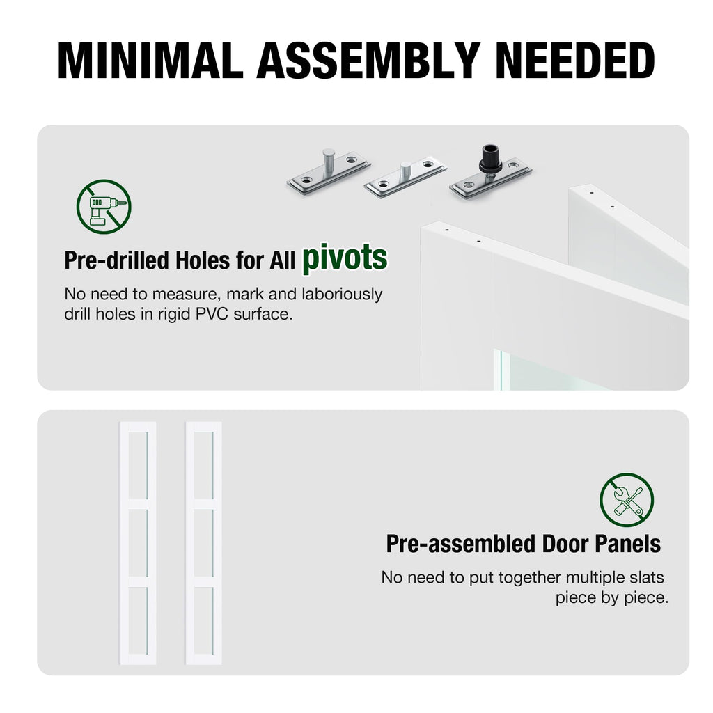 Bifold Door, for 36"x 80" Opening, Tempered Frosted Glass Pre-drilled Folding Closet Door with Hardware Kit