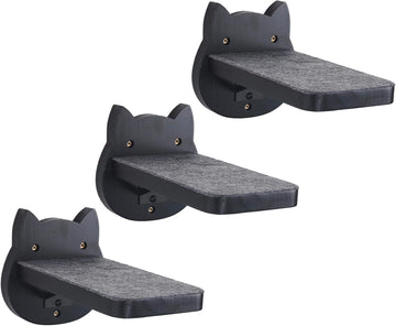 Black Painted Solid Wood Cat Wall Climbing Steps, Set of 3
