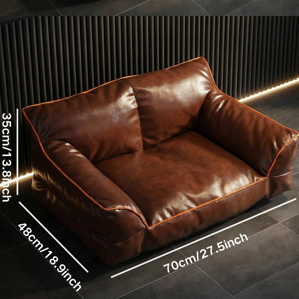 Leather Dog Bed Couch for Small and Medium Dogs Mid Century Modern Elevated Cat Sofa Chair Luxurious Indoor Furniture