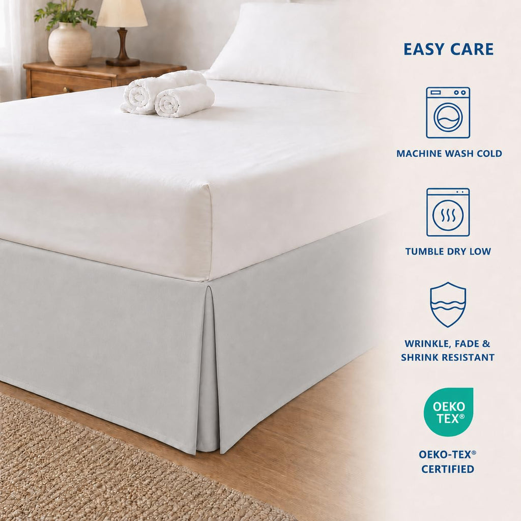 Queen Tailored Pleated Bed Skirt, 14" Drop, Light Gray