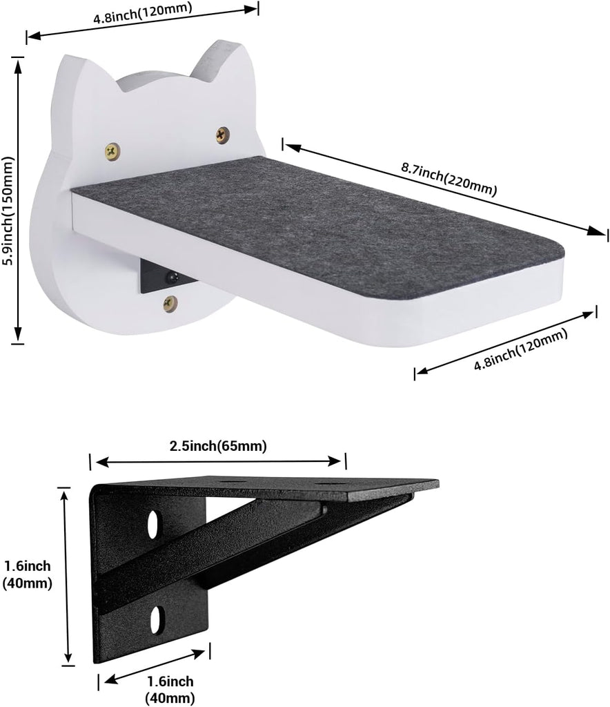 White Painted Wooden Cat Wall Floating Steps Set of 3