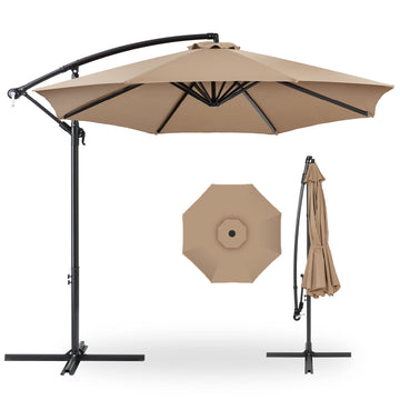 10ft Offset Cantilever Hanging Market Patio Umbrella, 8 Sturdy Ribs, Easy Adjustment - Tan