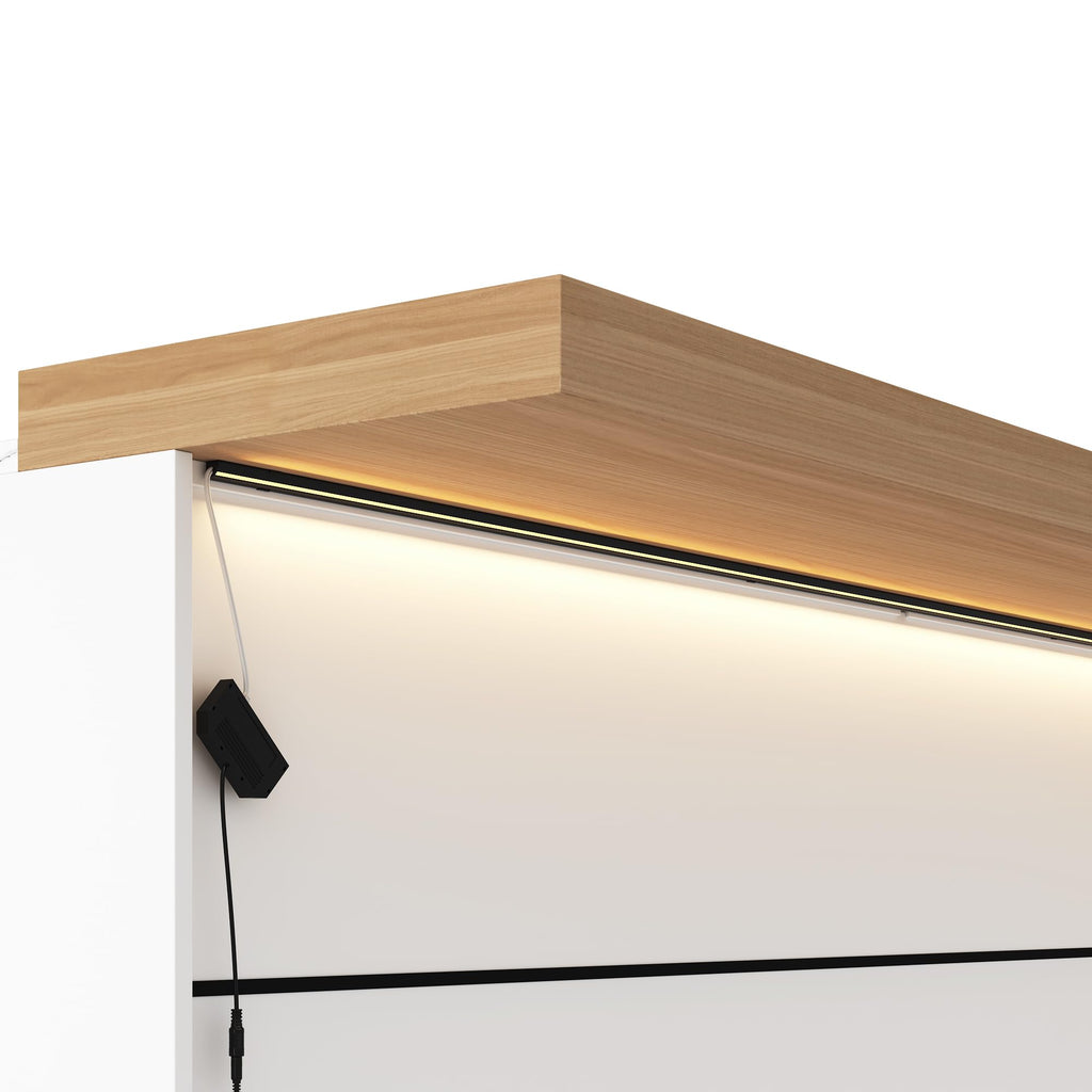 82.7" Large Bar Table Kitchen Station, Home Bar Unit with Lighting, 3 Drawers & 4 Shelves, Bar Cabinets Reception
