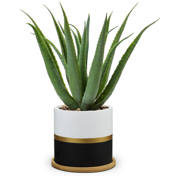 Succulents Artificial Plants Fake Aloe Vera Plants in Gold and Black Pot Farmhouse Faux Agave Plant Desk Bathroom