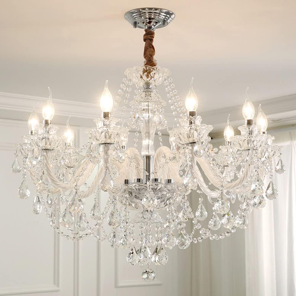 Crystal Chandelier K9 Clear Crystal 10 Lights E12 Bulbs Pendant Lighting Fixture for Dining Room, Living Room, Bedroom Modern Ceiling Lights 32in (10 Lights) A110-B0B9L7DRRZ