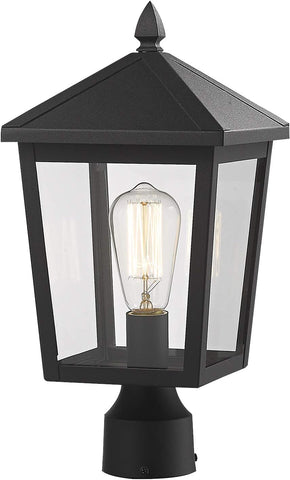 Outdoor Post Light, 16 Inch Exterior Pole Light Pillar Lantern with Clear Glass Shade and Black Finish