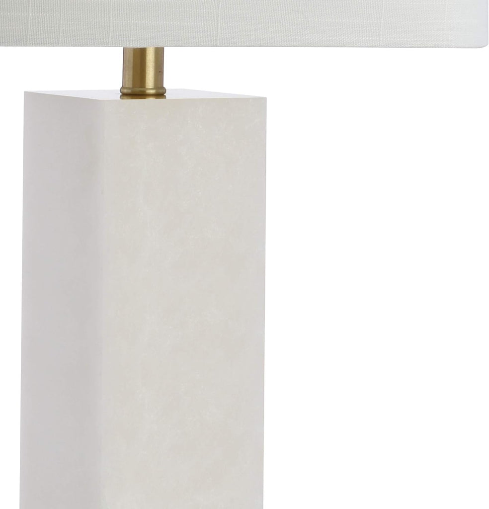 29" Brass Gold/White Metal and Marble Table Lamp, Contemporary Transitional Bedside Lamp, White Linen Rectangle Shade