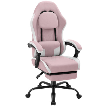 Gaming Chair with Footrest, Ergonomic Fabric Desk Chair, Pink