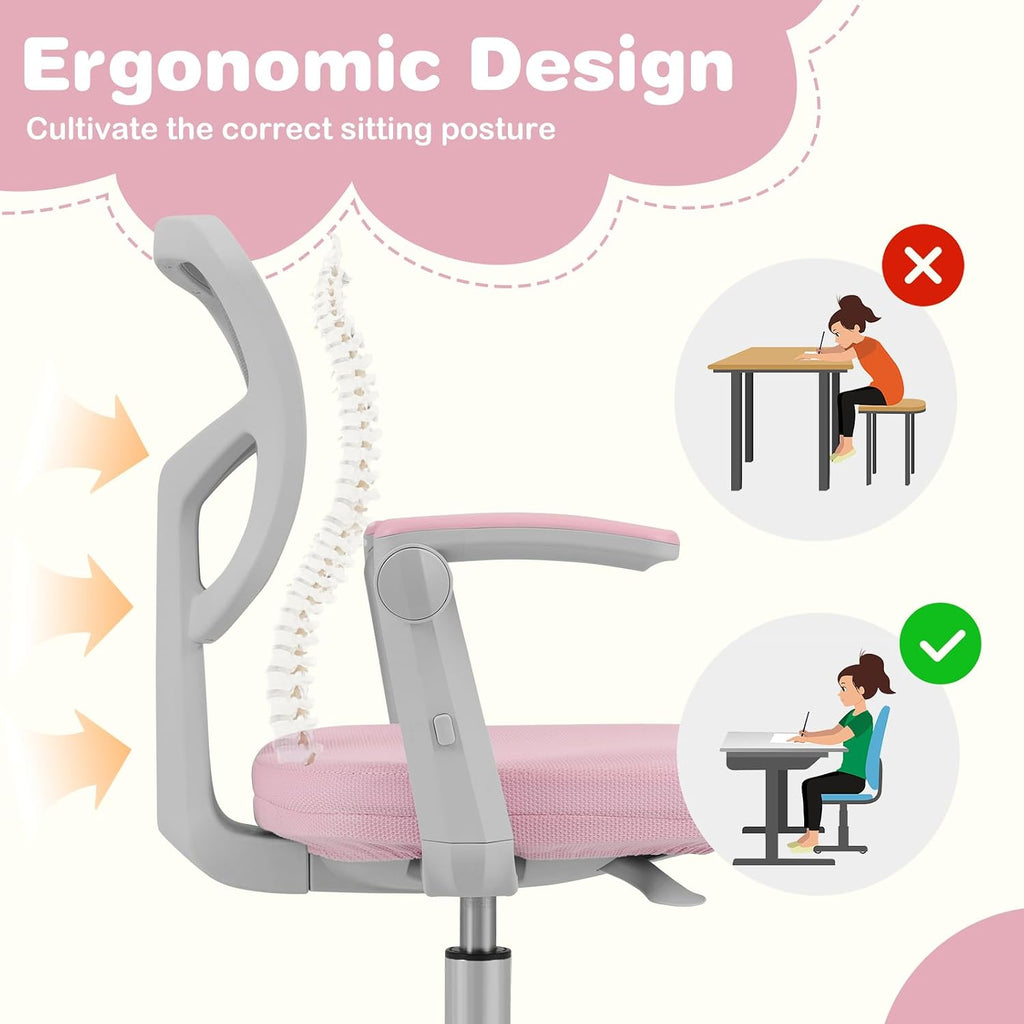 Kids Desk Chair, Children Study Chair with Adjustable Height/Armrest/Footrest, Swivel Rolling Mesh Task Student