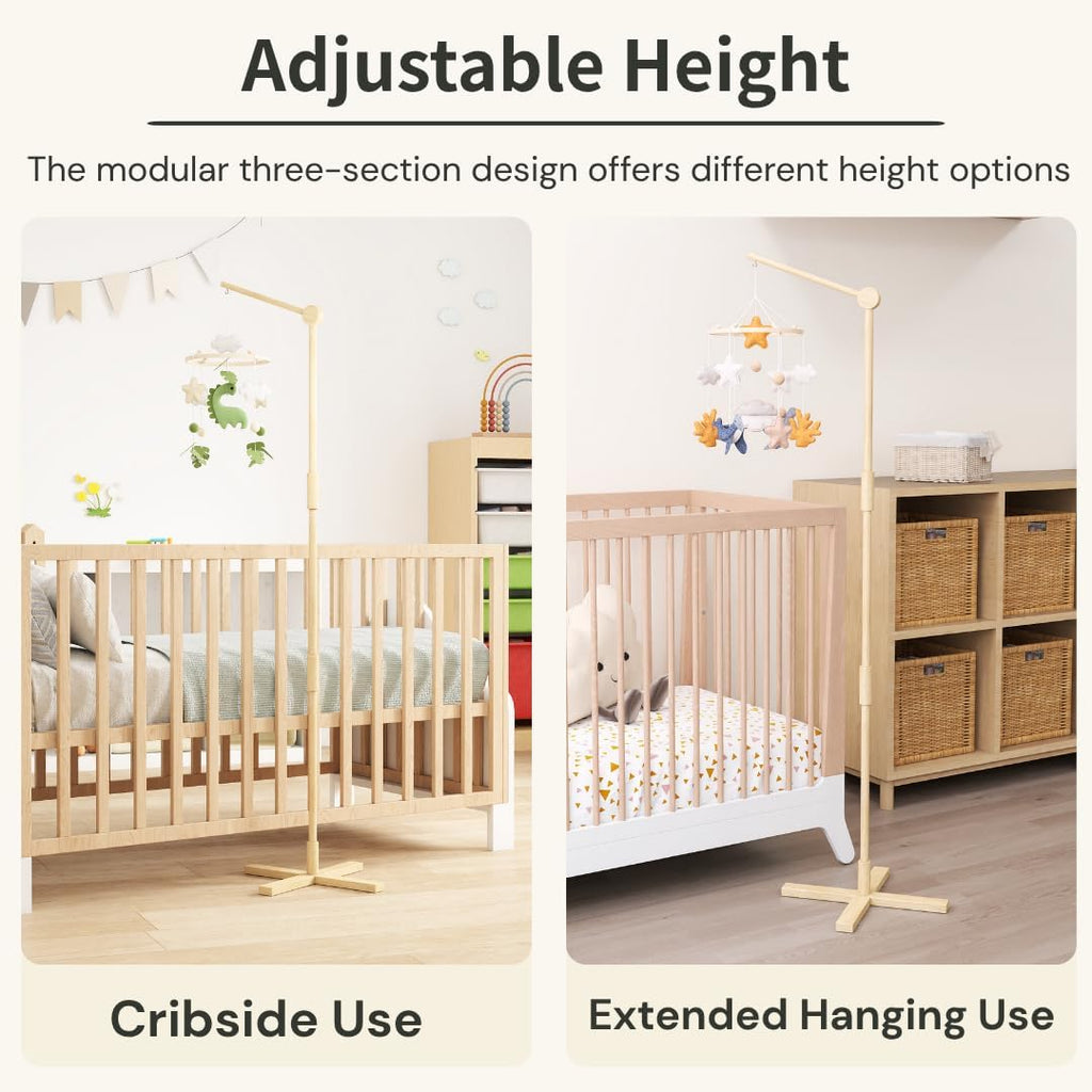 Crib Mobile Arm Wooden Floor Standing - 61 Inches Mobile Arm for Crib|Movable Baby Mobile Hanger|Strong Anti-Dumping