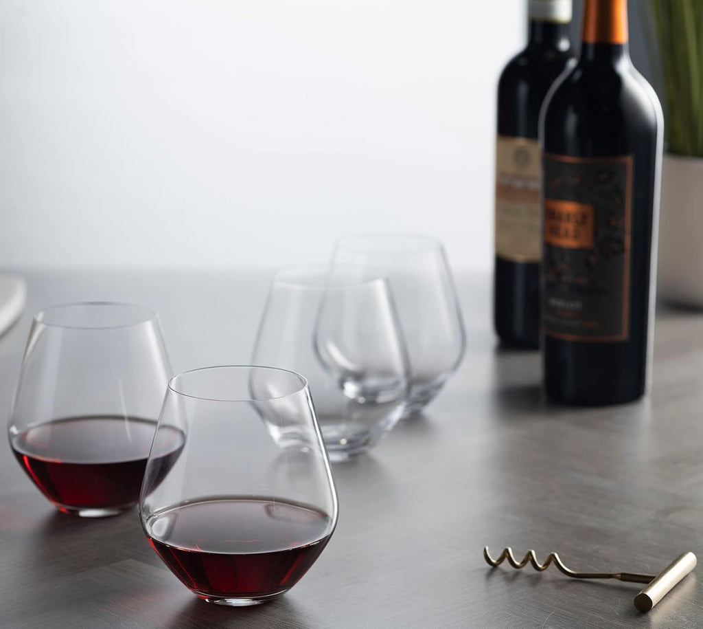 Wine Glasses, Stemless Wine Glasses, Red Wine Drinking Glasses, Stemless Wine Glass - 17oz, Set of 4 - Made in Europe