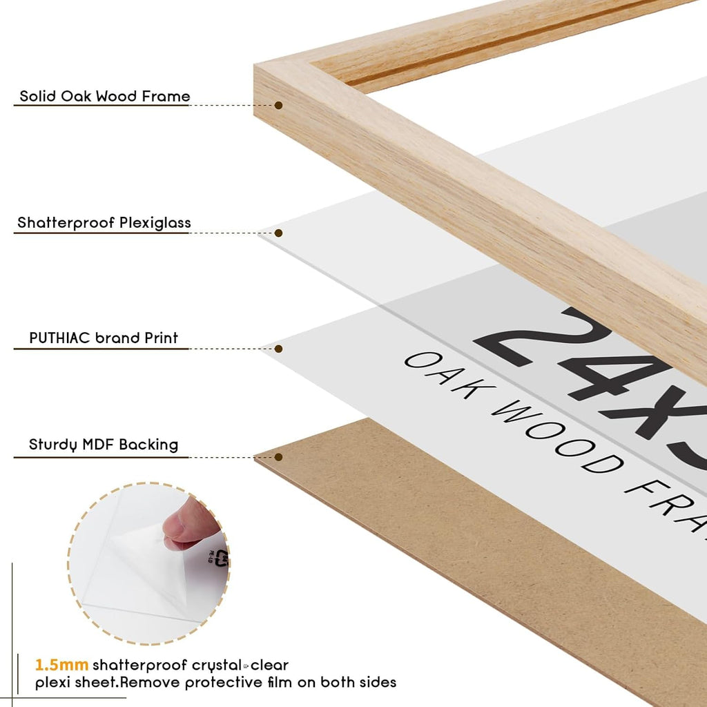 24x36 Solid Oak Wood Picture Frame, Natural Oak, 1 Pack | Minimalist oak frame; fits 24 x 36 posters or art prints;