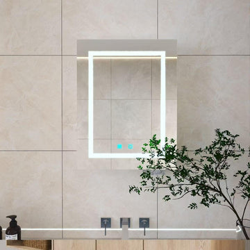 25.59" x 19.69" LED Bathroom Medicine Mirror Cabinet, Wall Mounted Single Door Aluminum Storage Cabinet with Anti-Fog