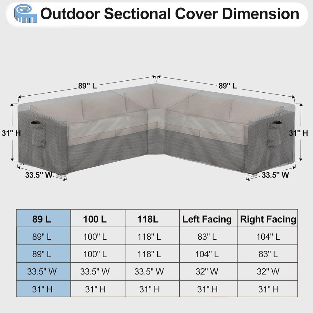 Waterproof Outdoor Patio Sectional Cover | UV Resistant & Windproof V Shaped Patio Furniture Covers for Deck, Lawn