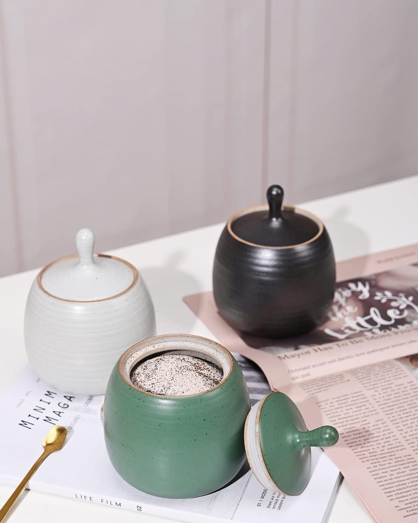 Kitchen Canisters Ceramic Storage Jar with Silicone Airtight Lid Green