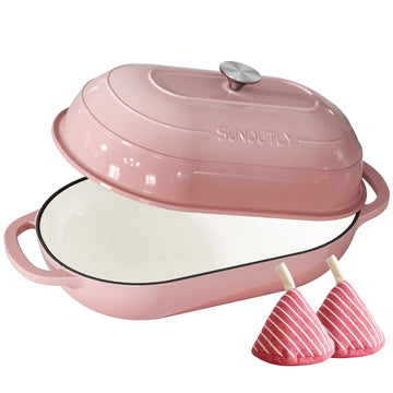 Enameled Cast Iron Dutch Oven for Bread Baking, 5QT Loaf Pan, Pink