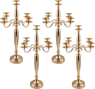 28'' Tall Gold 5 Arm Candelabra Centerpieces for Table, 4pcs Taper Candle Holder, Party, Event, Christmas Candelabra