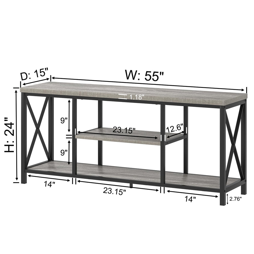 Modern TV Stand for TV up to 65 Inch, Rustic Wood Entertainment Center with Storage Shelves, Industrial Media TV