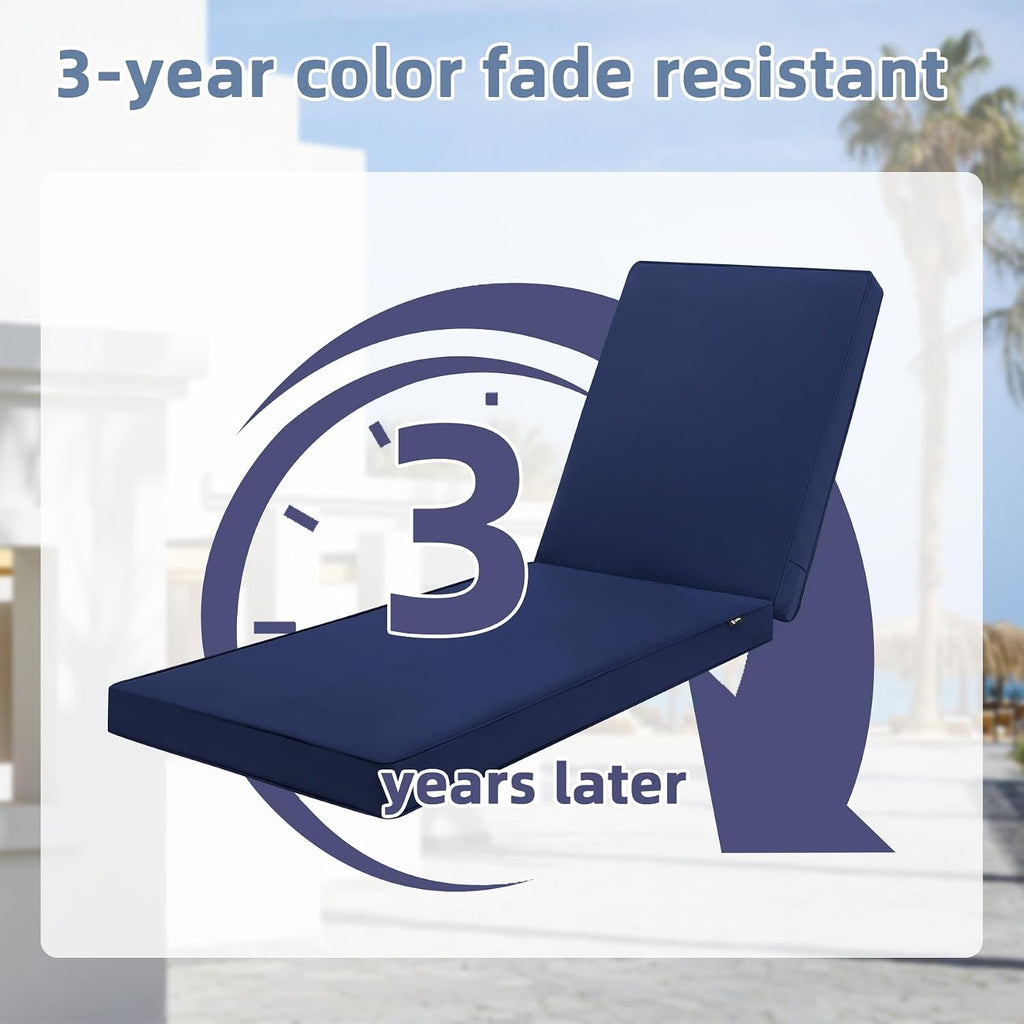 Chaise Lounge Cushions Outdoor 72 x 21 x3 Inch Waterproof & 3-Year Fade Resistant Outdoor Lounge Chair Cushions with