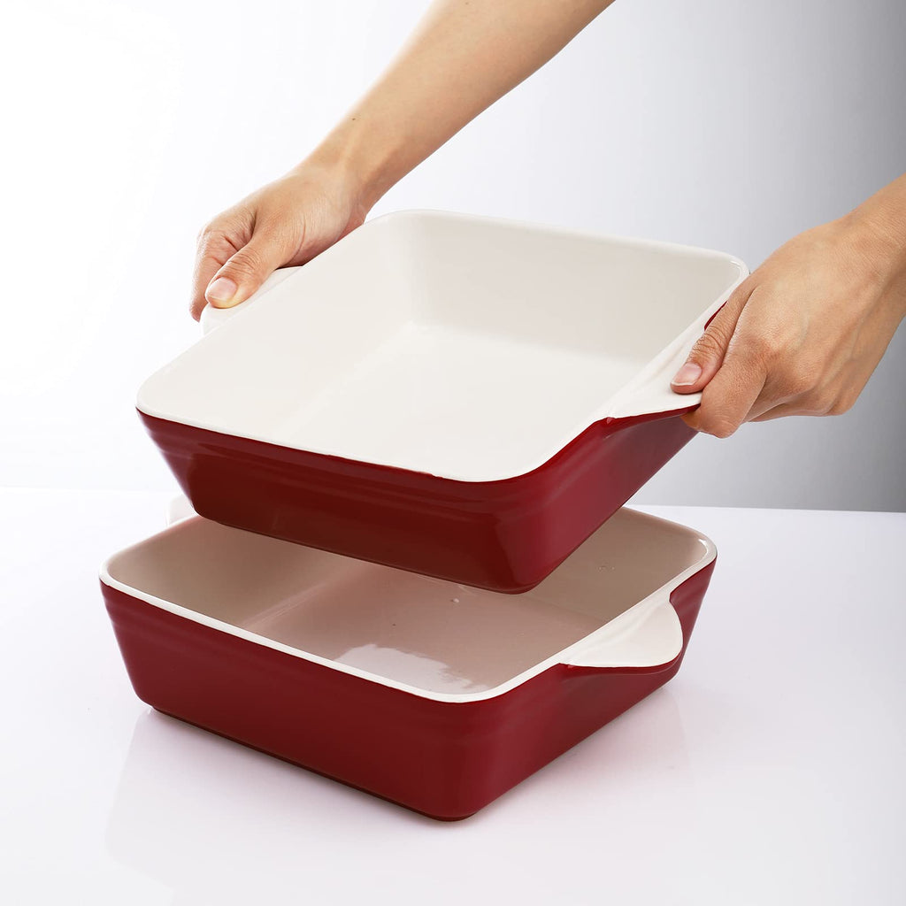 2 Pack Porcelain Baking Dish, Square 8.7 Inch Brownie Dish Lasagna Pan Roasted Meat Bakeware Set, 75 OZ Casserole