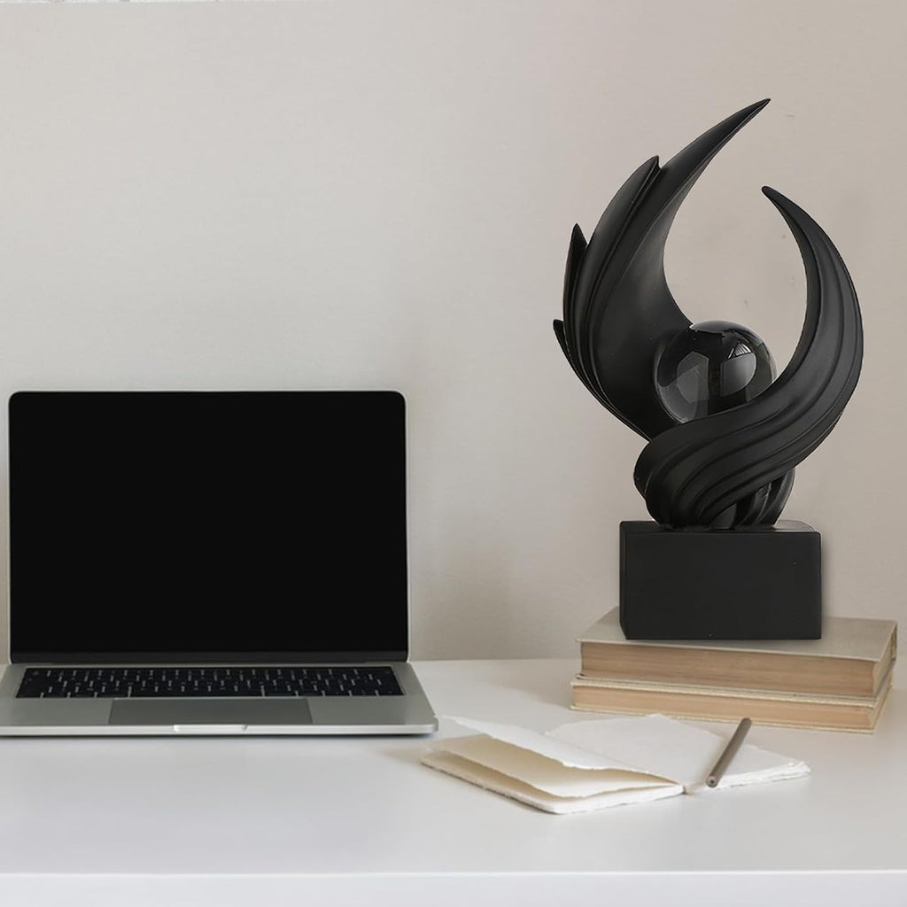 Art Statue Decor, Abstract Swirl-Shaped Sculpture with Glass Ball Resin Art Figurines Centerpiece Sculptures Decor