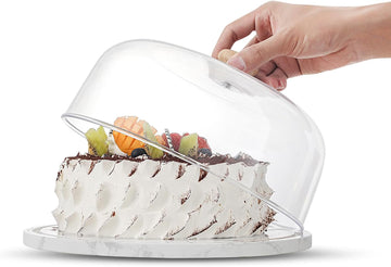 Marble Cake Stand with Acrylic Dome Lid, Cake Holder with Lid, Cake Plate Board for Party, Wedding, Cake Display