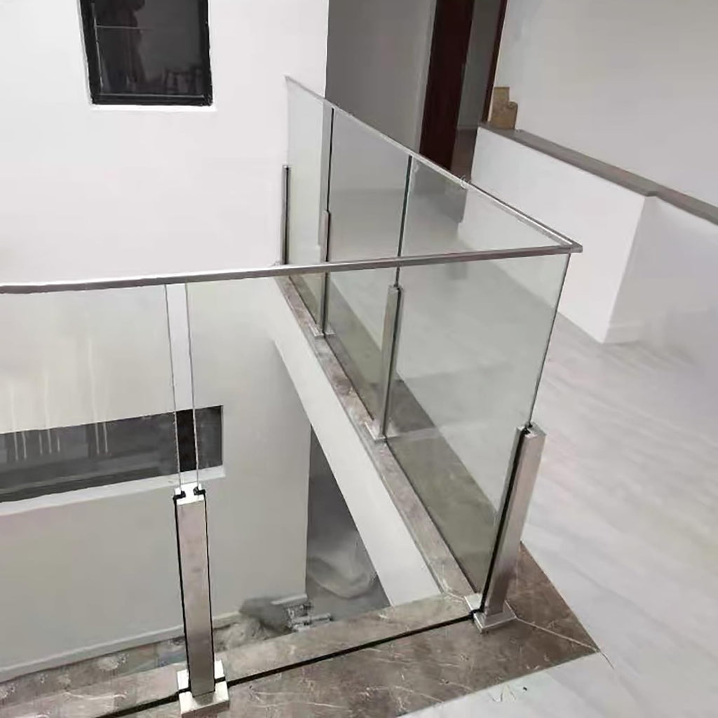 Glass Railing Post, No-Punch Glass Railing System with Spigot Slots & Base, Heavy-Duty 304 Stainless Steel Clamp for