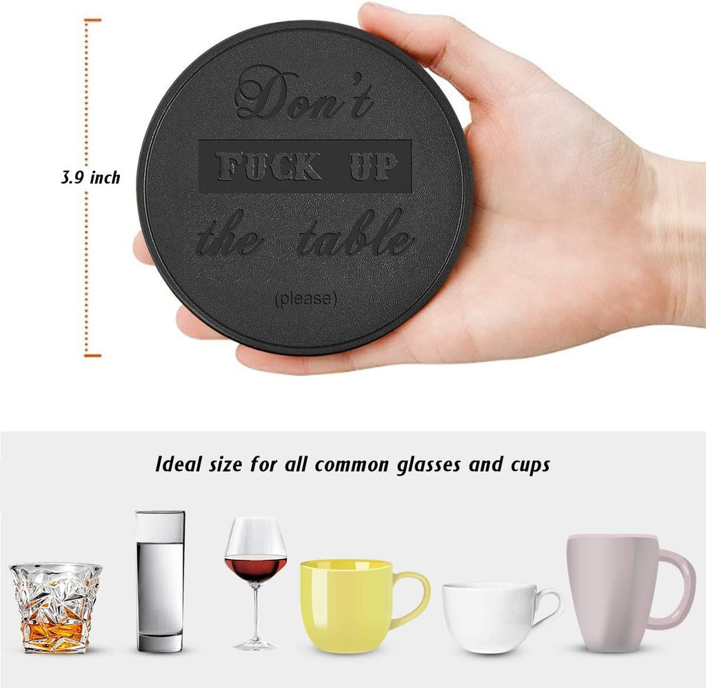Funny Coasters, Leather Coasters with Holder, Perfect Housewarming Hostess Gifts, Protect Furniture from Water - Set of 6