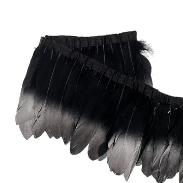 Natural Dyed Duck Goose Feather Trim Fringe Craft Feather Clothing Accessories Pack of 2 Yards (Black&Silver)
