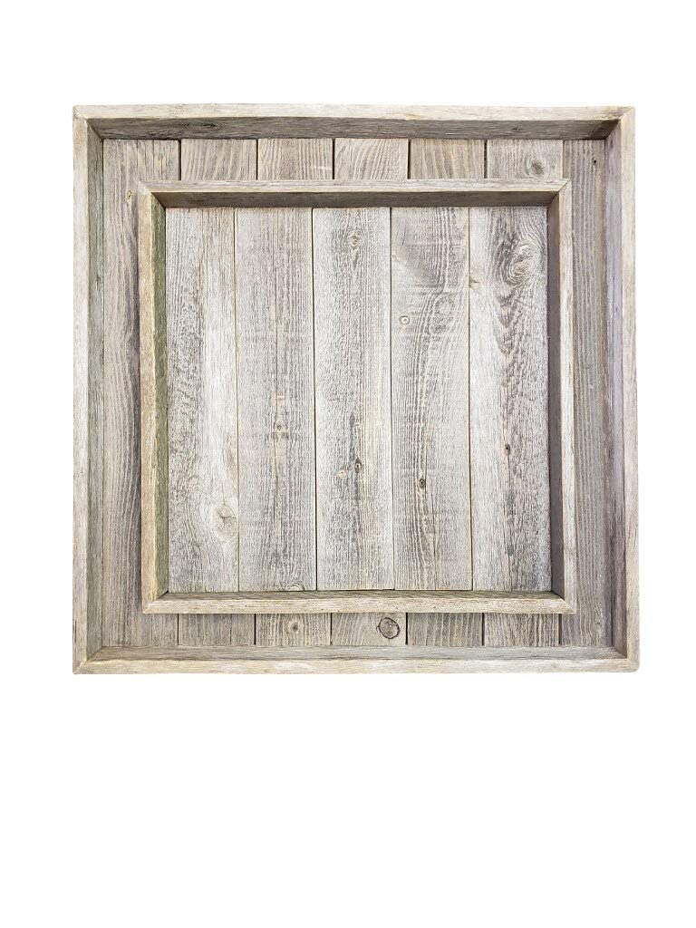Farmhouse Rustic Weathered Reclaimed Wood 24 x 24 Inch Square Ottoman Tray for Coffee Table or Kitchen Counter Decor